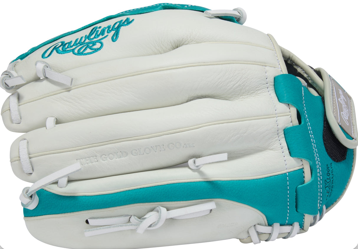 Rawlings – Softballhandschuh – RSO125W – Shut-Out-Serie – 12,5 Zoll – Basket Web – Weiß/Türkis – RHT