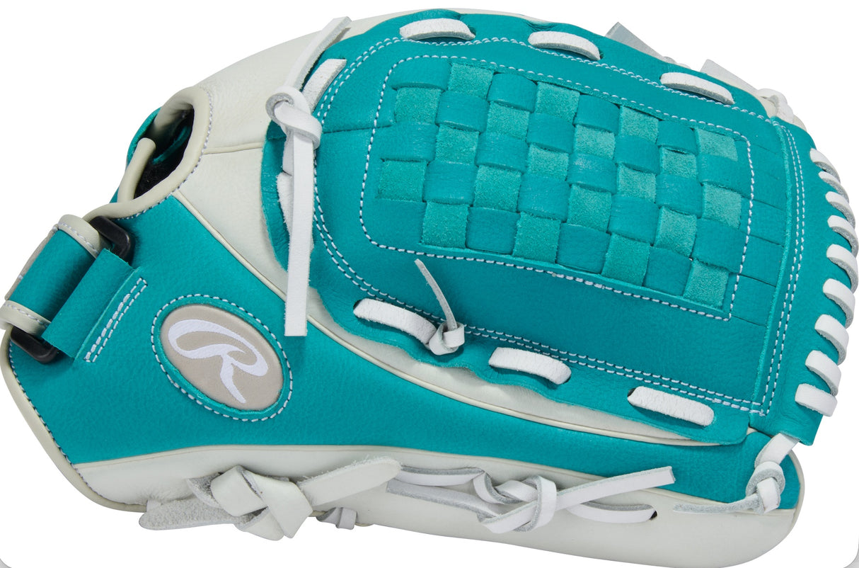 Rawlings - Softball Glove - RSO125W - Shut-Out Series - 12.5 Inch - Basket Web - White/Turquoise - LHT