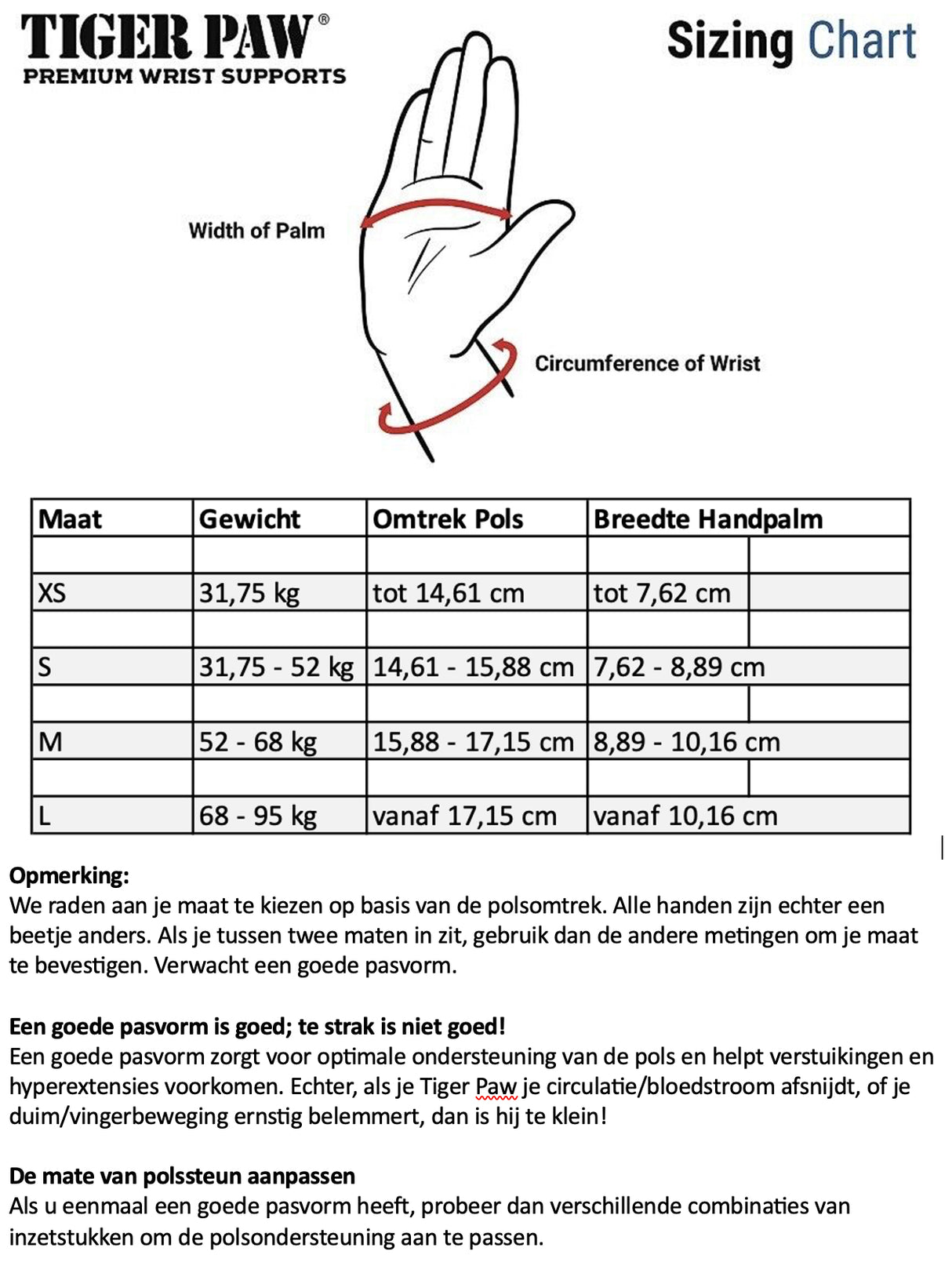 Polsondersteuning Turnen - Tiger Paws - Verstelbaar - Leer
