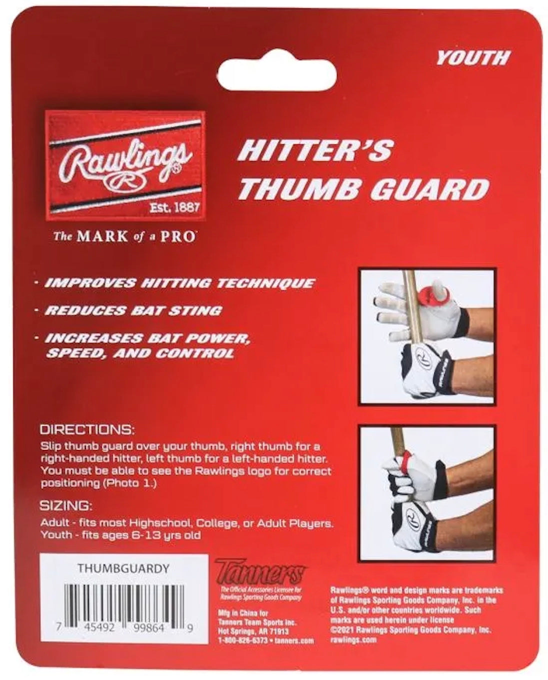 Rawlings - Honkbal - Hitter's Thumb Guard - Zwart - Jeugd