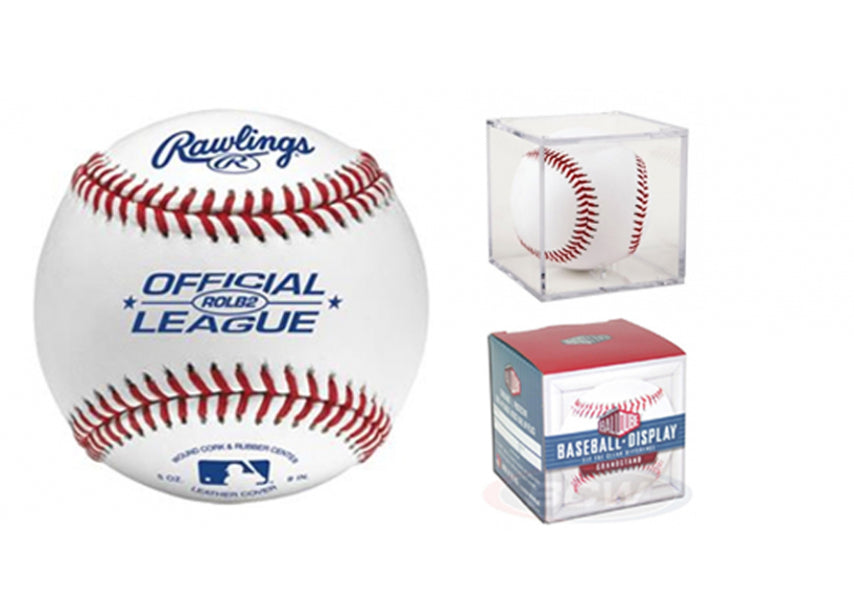 Baseball + Display - Leather - MLB - ROLB2 - Official Size (White)