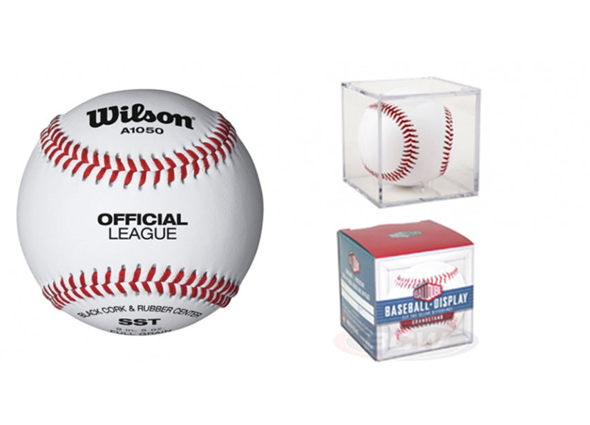Honkbal + Display - Leer - MLB - A1050/A1060 - Official Size (Wit)