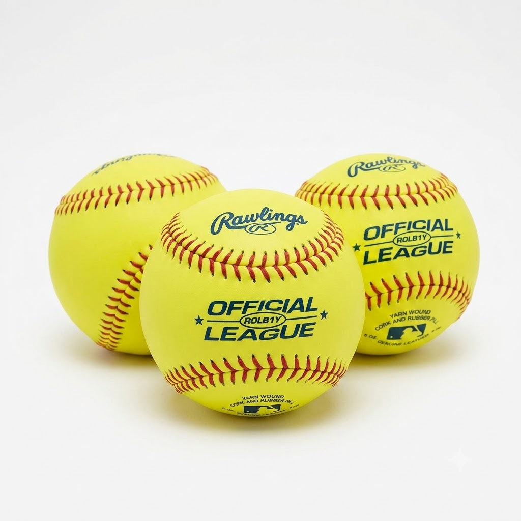 Rawlings - Leren Honkbal - Optic Yellow - Wedstrijd Honkbal - Trainings Honkbal (Geel)-3 STUKS