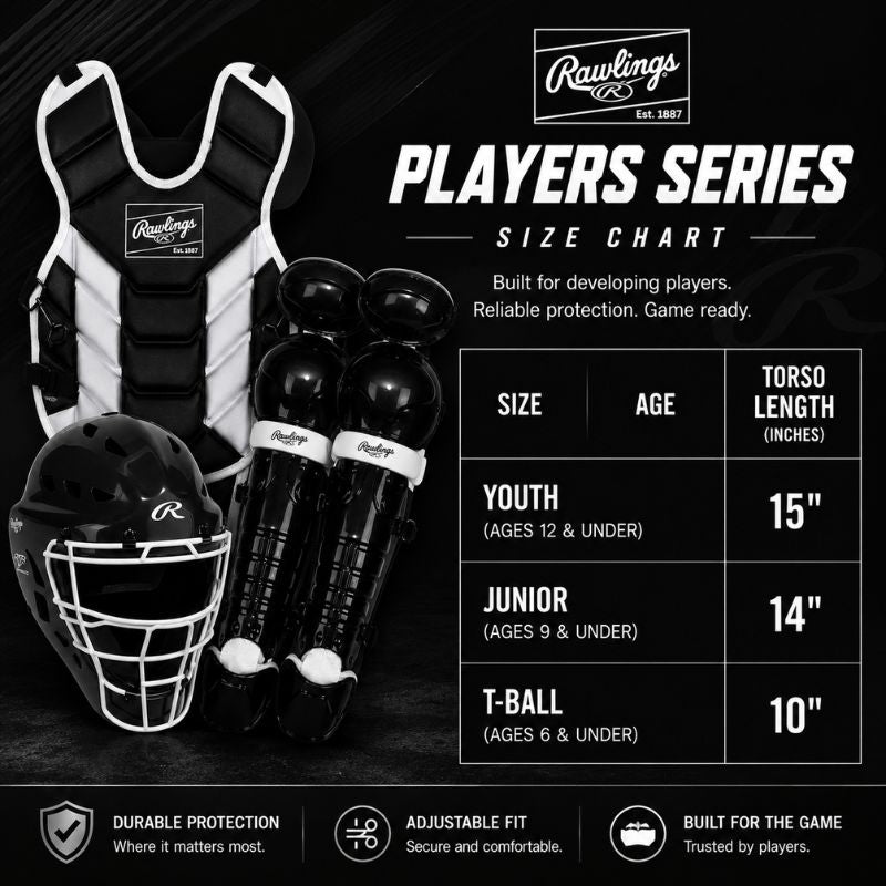 Rawlings - MLB - Catcher Set - PLYCS3Y - Players 3 Series - Zwart/Wit - TeeBall (tot ca 6-7 jaar)