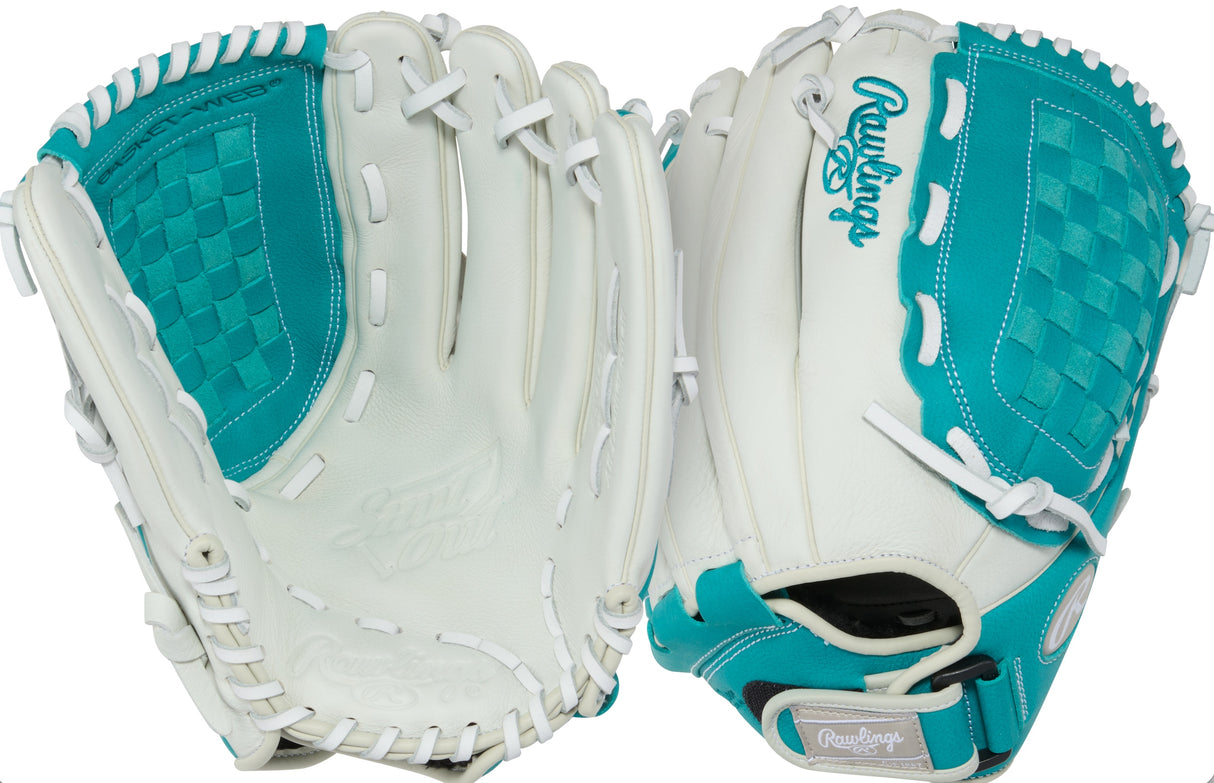 Rawlings - Softball Glove - RSO125W - Shut-Out Series - 12.5 Inch - Basket Web - White/Turquoise - RHT